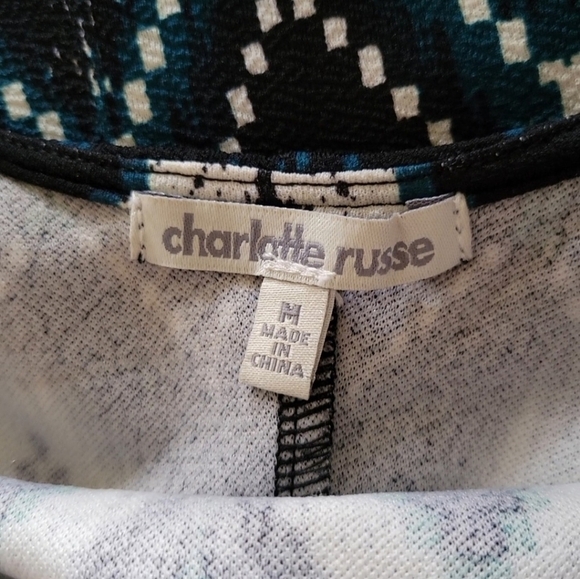 Charlotte Russe Geometric Abstract Pattern Blue Crisscross Cut Out Bodycon Dress - Picture 5 of 5